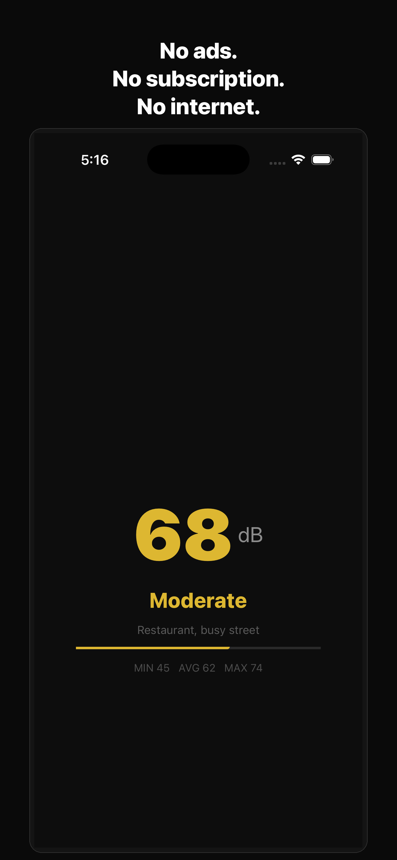 dB Meter at 68 dB — No ads, no subscription