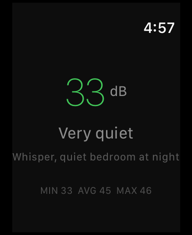 dB Meter &mdash; Apple Watch &mdash; とても静か (33 dB)